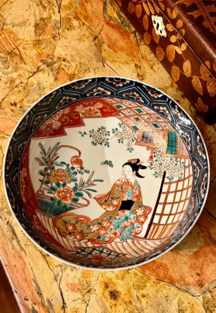 Antique Japanese Porcelain Imari Meji Geisha Bowl Very Fine