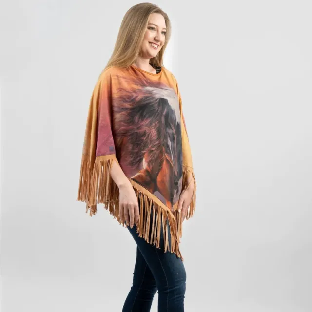 Montana West American Bling Horse Collection Fringe Poncho Tan