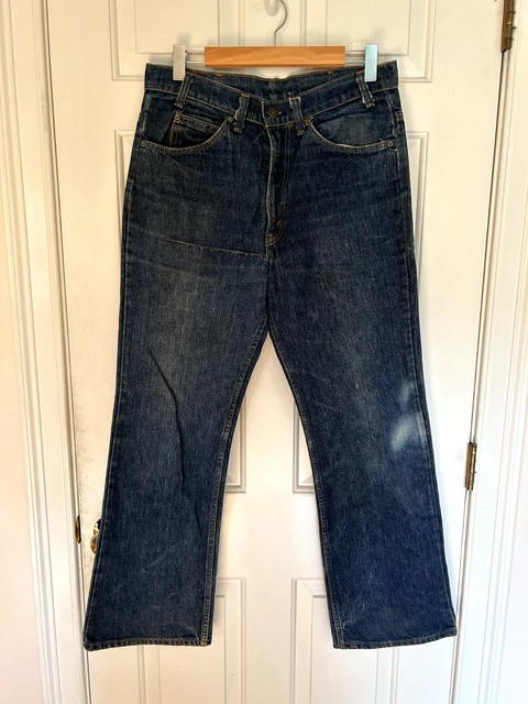 Vintage 70s 80s Levi’s Bell Bottoms Orange Tab Jeans 34x30 Dark Wash