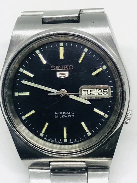 Montre Seiko 5 Automatique Réf. 7S26-3130 - Occasion Années 80, Acier, Cadran Noir