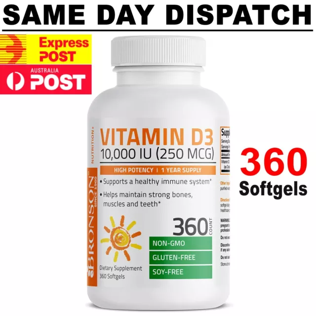 Bronson  Vitamin D3 10000 IU 360 Softgels ULTRA DOUBLE STRENGTH PREMIUM QUALITY