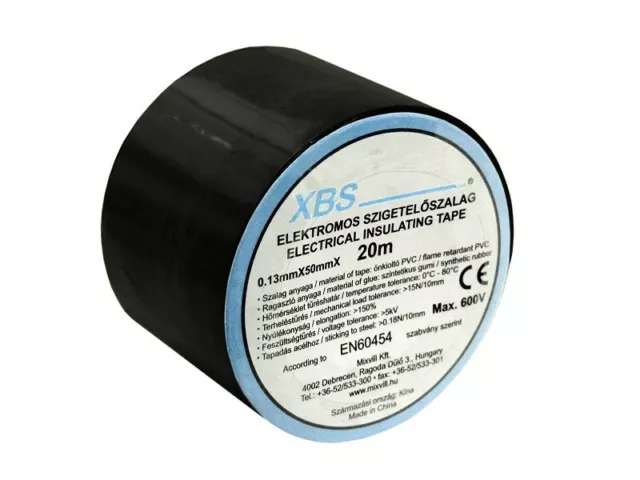 XBS Bande Isolante Noir PVC 0,13mm x 50mm 20m Bande Adhésive Sz50/B 0218