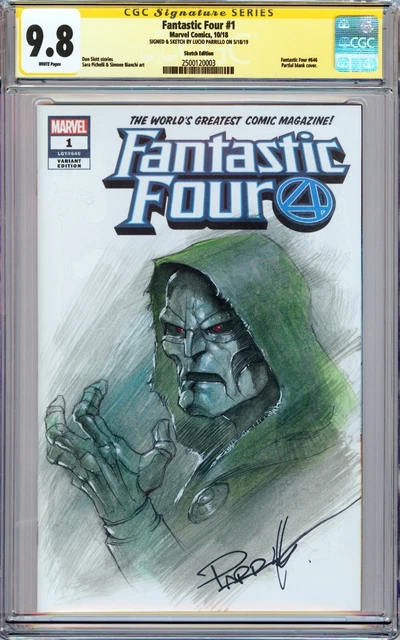 FANTASTIC FOUR #1 VARIANT CGC 9.8 SS Signed & Sketch Lucio Parrillo!! DR DOOM!