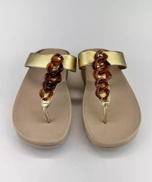 FitFlop Womens Gold Leather Flip Flop Sandals Sz US 9