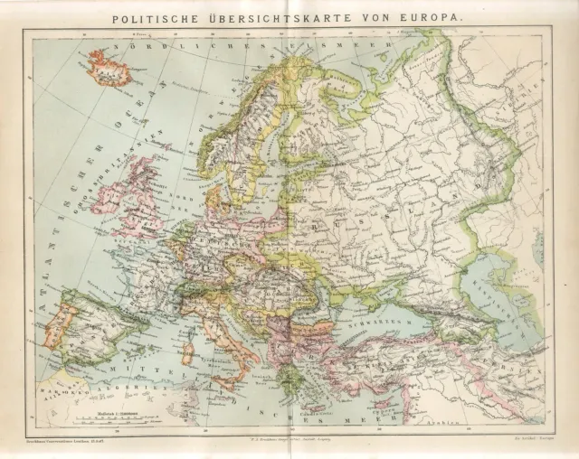 1882 EUROPE POLITICAL MAP GERMANY FRANCE RUSSIA TURKEY BRITAIN ITALY Antique Map