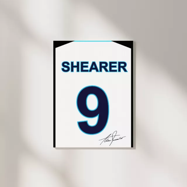 Alan Shearer Signed Shirt Poster (England)