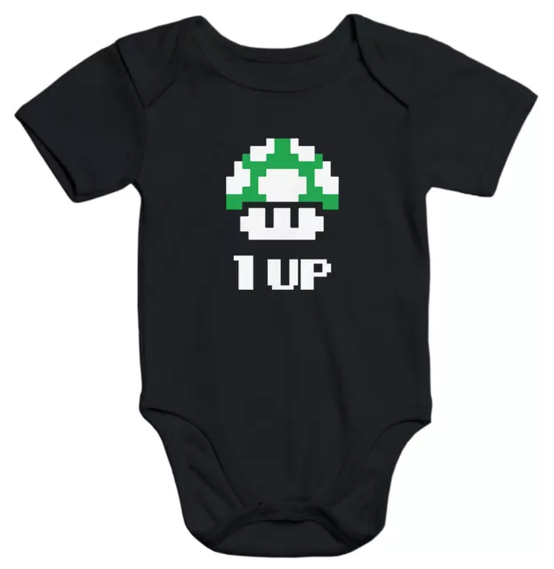 Baby Body Geburtstag Retro Pixel Pilz 90er Konsole Spiel Level up Bio-Baumwolle