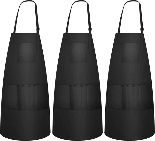 3 Pack Work Aprons Heavy Duty Shop Work Apron With Pockets For Men Black Chef