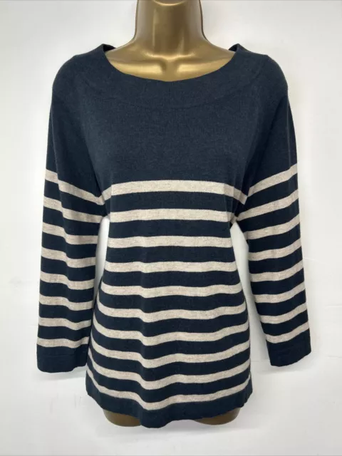 Thought John Lewis Jumper Grey Stripe Knit Top Cotton Wool Blend UK 18