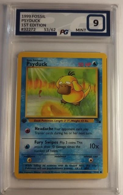 Pokémonkarte Psyduck 53/62 1. Auflage 1999 Fossil WOTC Grad 9 - PSA/PG
