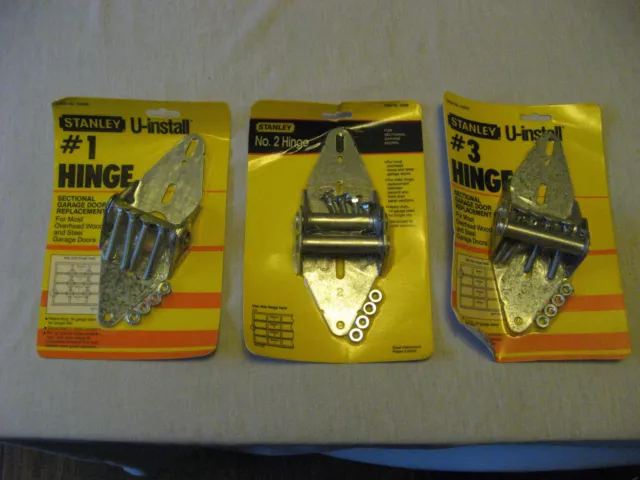 Lot of 3 Stanley Garage Door Hinges #s 1,2&3 All Brand New With Hardware