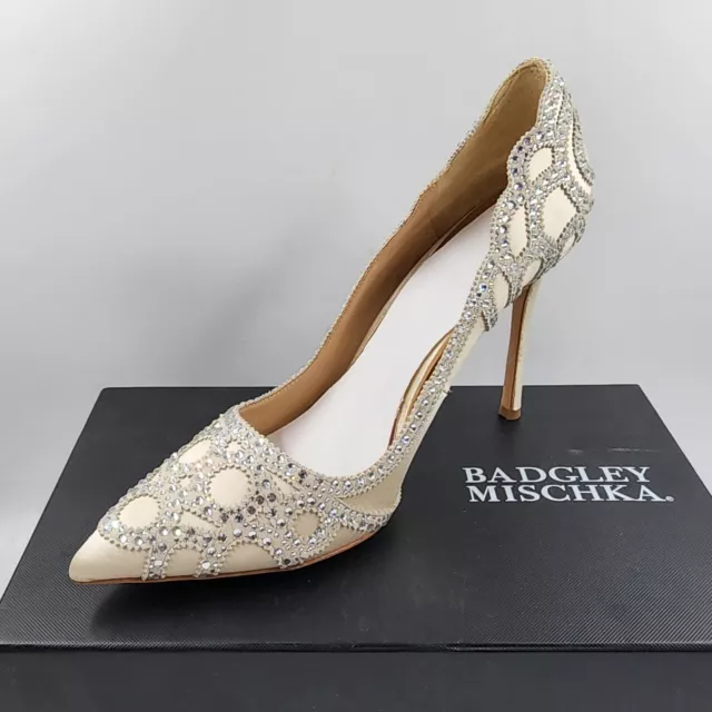 Badgley Mischka Rouge Embellished Pointed Toe Pumps Women's 10 Ivory Slip On~