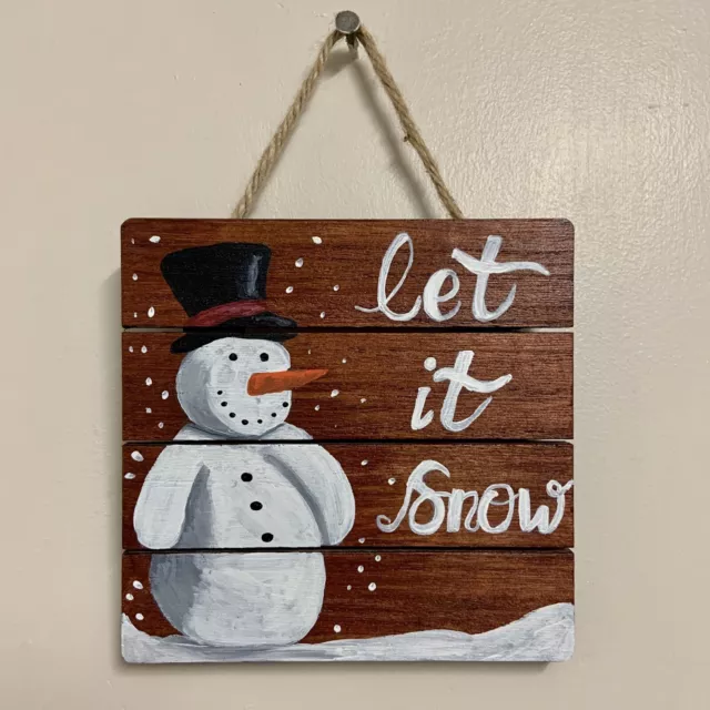 Panneau de Noël en bois peint à la main bonhomme de neige design poteau gratuit