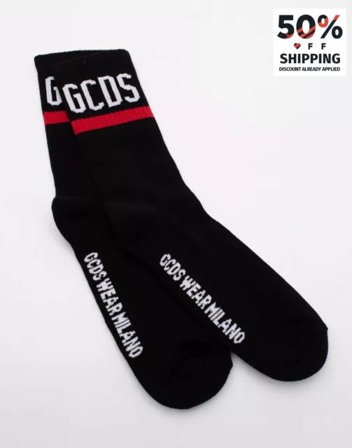 GCDS Everyday Knitted Crew Socks  One Size Intarsia Logo Made in Italy