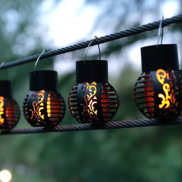 Solar Light Flickering Flame Outdoor Hanging Lantern Waterproof LED Lamp Deco Ni