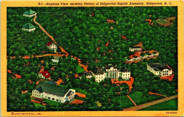 Airplane View Ridgecrest Baptist Assembly North Carolina NC Linen Postcard  UNP