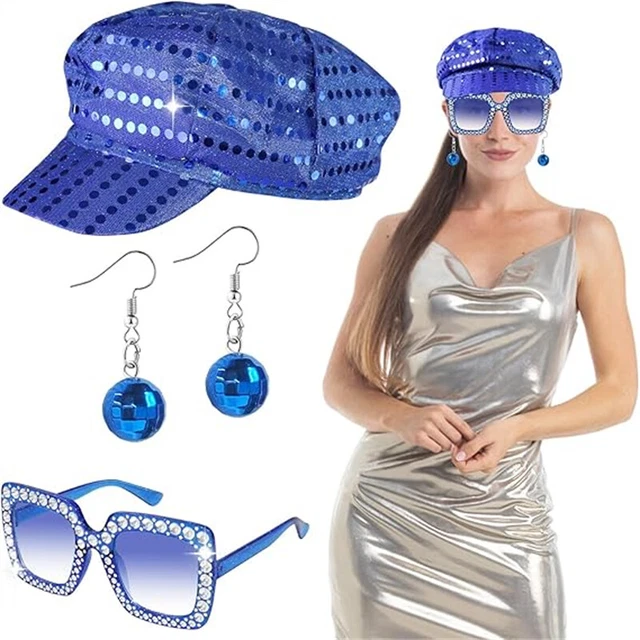 3PCS 70S SEQUIN Hat Abba Hat Abba Accessories Women Disco Bling Costume ...