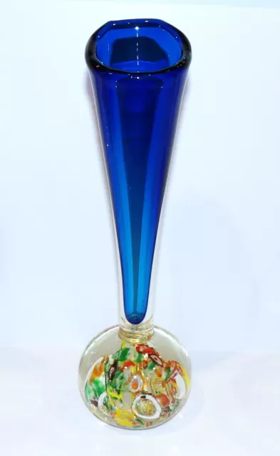 Vintage Murano Style Art Glass Millefiori Multi-Color 11" Bud Vase Paperweight