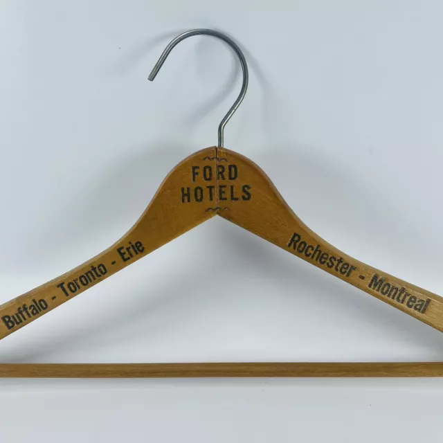 Ford Hotels Wooden Coat Clothes VTG Hanger Buffalo Toronto Montreal Advertising