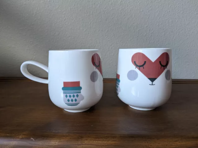 Camila Prada Limited Edition Christmas Fox Mugs PAIR 2015 Porcelain Ceramic 3