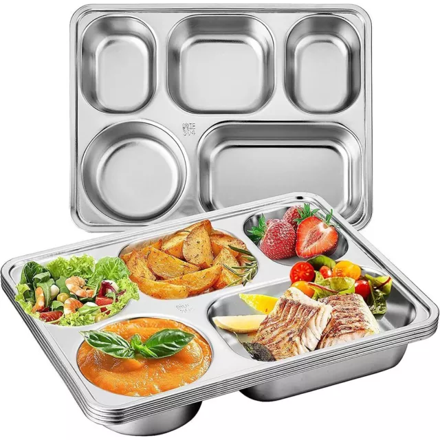 Stainless Steel Divided Dinner Tray Lunch Container Food Plate School Canteen AU