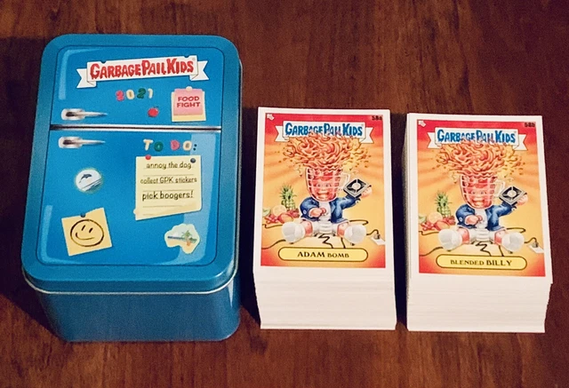 2021 Garbage Pail Kids Food Fight Complete 200 Card Base Set & Empty Blue Tin