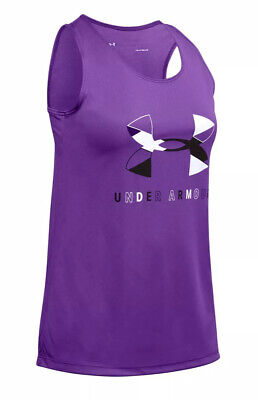 Nwt Under Armour Girls Size Youth Small ~ Purple Tech Graphic Big Logo Tank Top