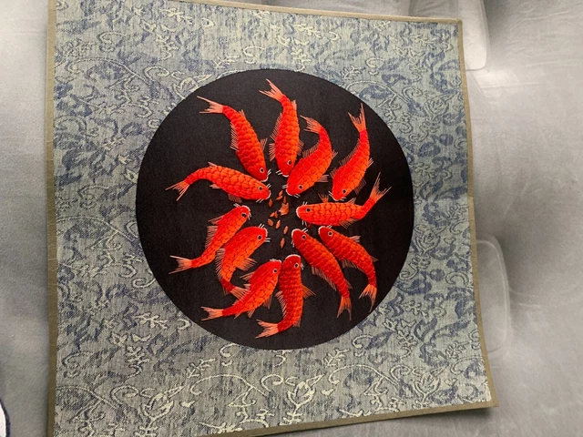 Asian Embroidered Koi Fish Print for Framing