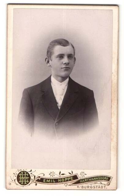 Fotografie Emil Hoppe, Hartmannsdorf, eleganter junger Mann im dunklen Anzug, m