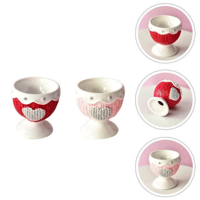 2 pz supporto per uova ceramica per uova sode vassoio cuore