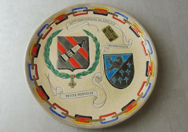 Ancienne assiette décor blasons, émaux de Longwy, Petite Rosselle Grossrosseln