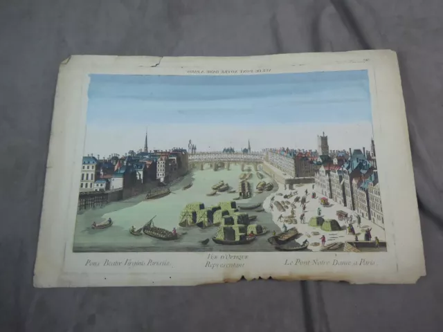 ENGRAVING called OPTICAL VIEW: THE BRIDGE OF OUR LADY IN PARIS. 18th century.
