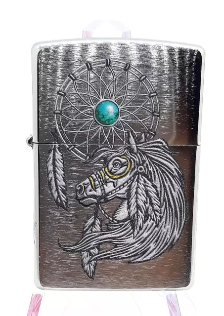 Native American Horse and Dreamcatcher Zippo Lighter Brushed Chrome Finish