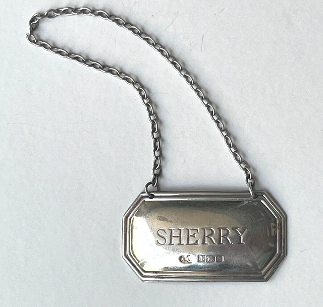 Vintage Wine Sherry Label Sterling Silver hallmarked Birmingham 1989