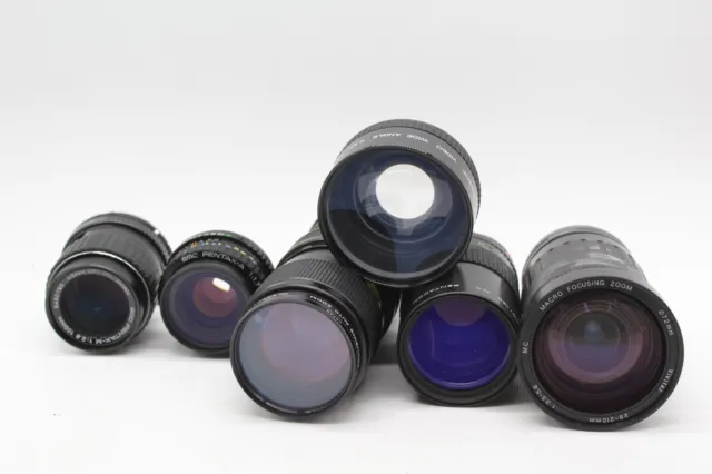 F x6 Vintage Camera Lenses Inc. Vivitar 28-210mm, Pentax 50mm, Pentax 100mm etc