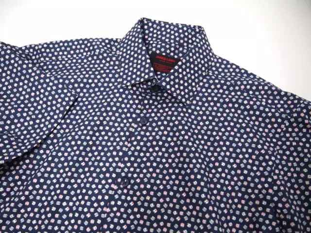 Jared Lang After Hours Mens Shirt M Slim Fit Blue Dice Print Short Sleeve Button