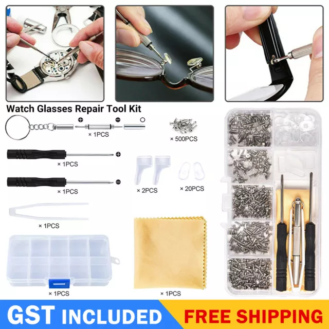 Watch Glasses Repair Tool Eyeglasses Sunglasses Screws Nut Pad Screwdriver Kit