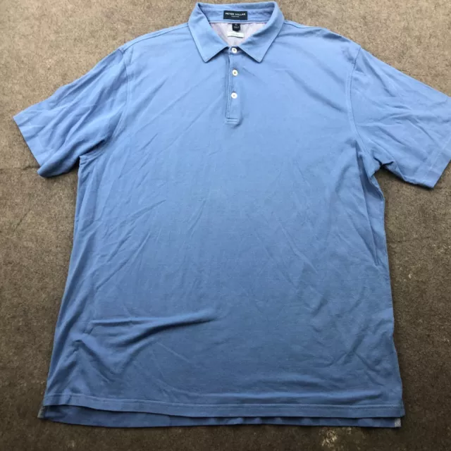 Peter Millar Polo Shirt Mens XL Blue Solid Short Sleeve Golf Perfect Pique 2