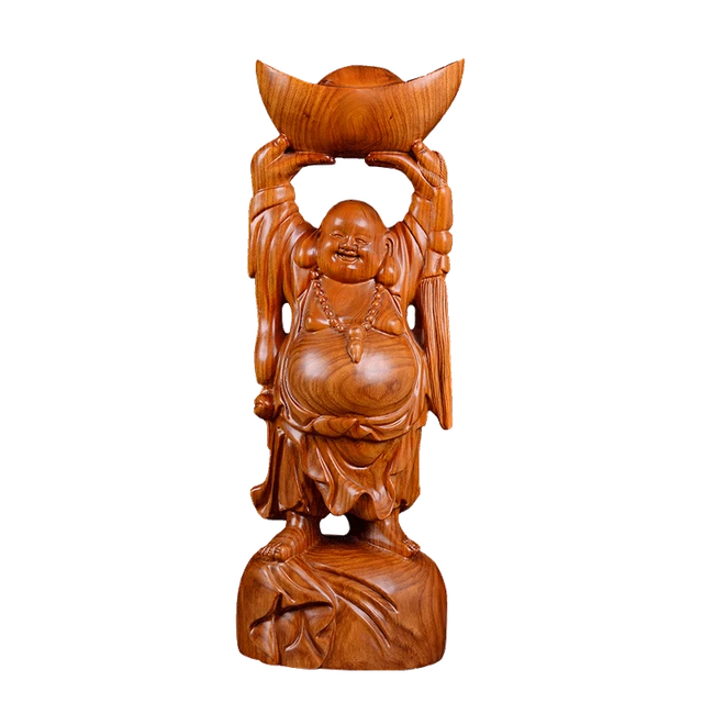 48cm China Wealth Laughing Fat Buddha WOOD Statue Carved craft,FENGSHUI Maitreya