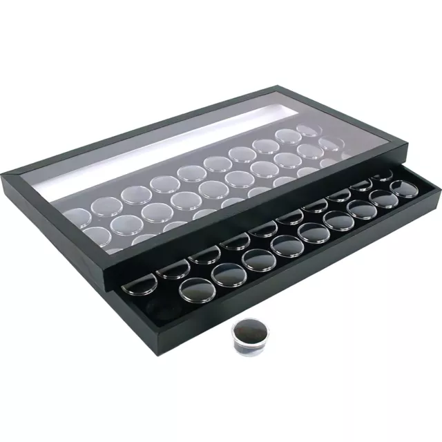 50 Gem Jars Black Display Tray Travel Case Acrylic Lid