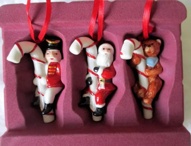 Villeroy & Boch Boxed Set 3 Christmas Ornaments Santa Bear Soldier Candy Canes