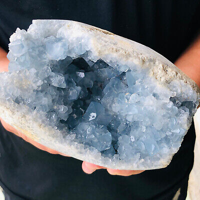 7.52LB natural blue celestite geode quartz crystal mineral specimen healing  354