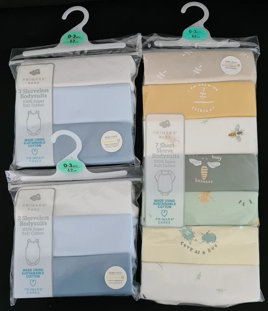 Primark Baby Boys Vest Bundle Short Sleeve Sleeveless Bodysuits Size 0 3 Months