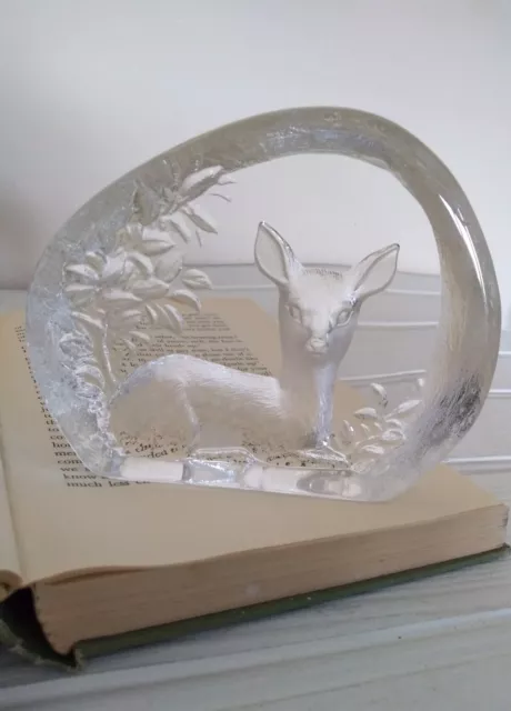 Mats Jonasson Sweden Lead Crystal Deer / Fawn Paperweight Glass Sculpture Signed