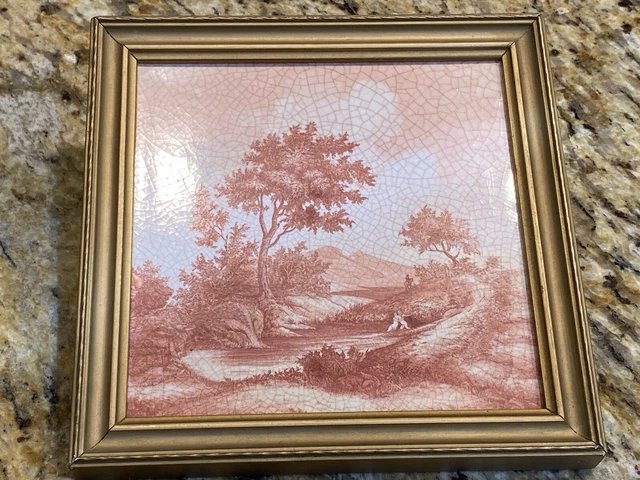 Vintage Rosenthal KERAMIK Germany Red and White Framed Countryside Nudes Tile