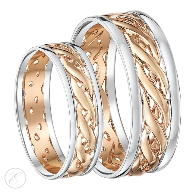 His & Hers 6mm & 7mm 9ct Rose Gold Celtic Wedding Ring Set Two Colour