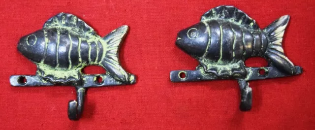 Fish Shape Wall Hook Brass Coat Tie Key Hook Handmade Set Of 2 Wardrobe Hook Dec