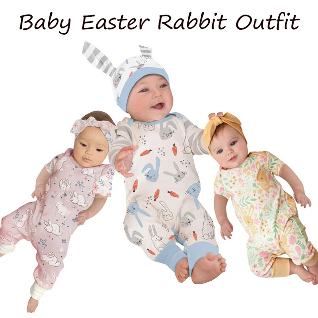 Abiti di Pasqua bambini bambine cartone animato coniglio stampato tutina + copricapo