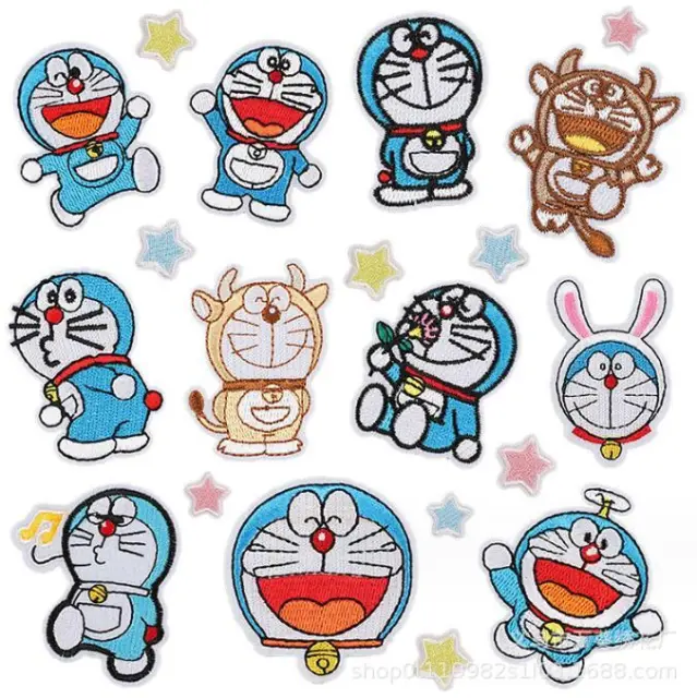 20pcs Cartoon Doraemon Patches Embroidered  Iron on/Sew on Patch Decoration