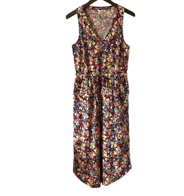 HUSH Abito da spiaggia donna multicolore floreale lunghezza midi UK 10 senza maniche